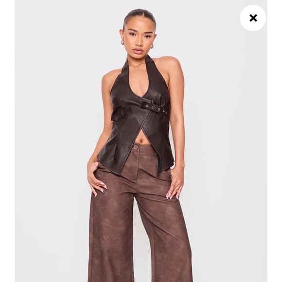 PLT - New with Tags - Faux Leather Buckle Top Halter - Size 6 - Picture 2 of 5